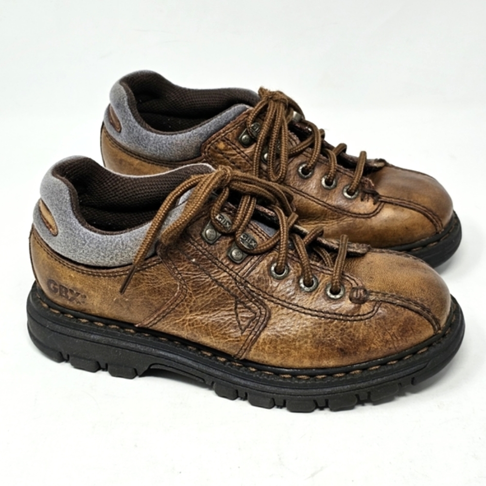 GBX Leather Shoes Kids Boys Size 1 Brown Lace Up Retro Y2K‎ Chunky Rugged